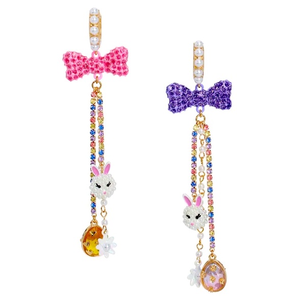 Betsey Johnson Jewelry - New Betsey Johnson Faux Stone Bunny Chain Mismatch Earrings